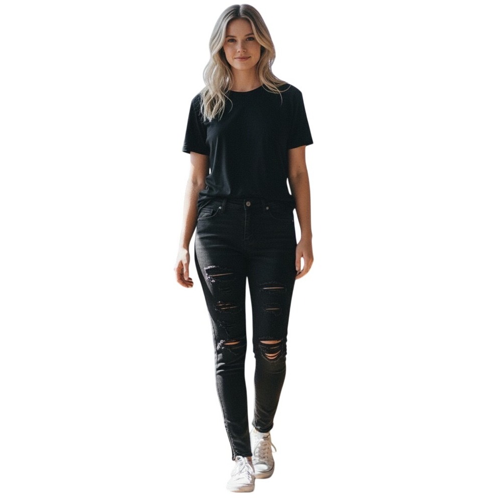 Boom Boom Jeans Los Angeles Womens Black Skinny Distressed Denim Pants Size 13